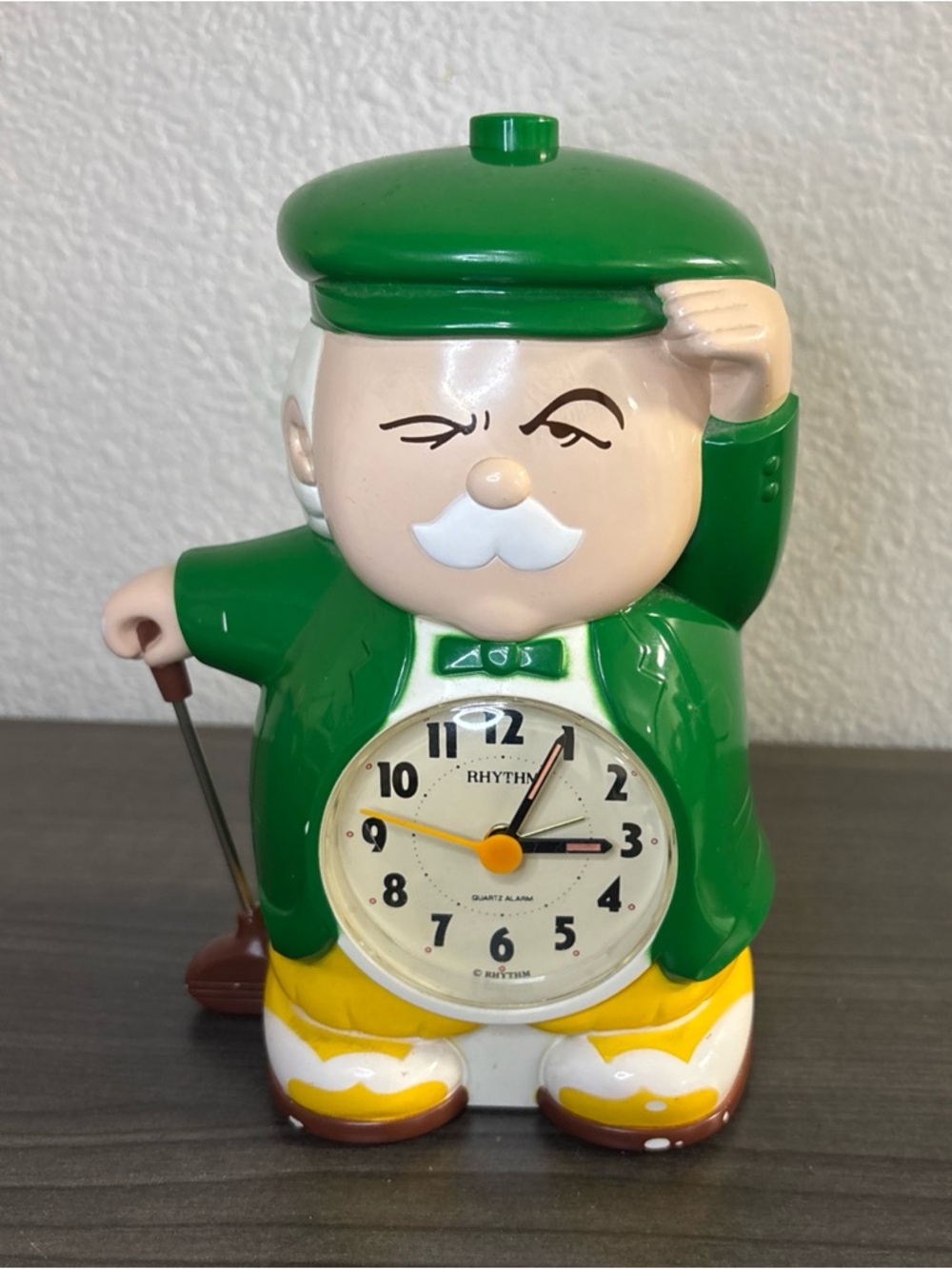 Vintage 80s Japan Rhythm Alarm Clock Golfer Talks Tee Time Green Jacket Masters
